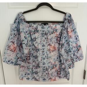Banana Republic Floral Stripe Off-Shoulder Poplin Top Size S Cotton Portugal